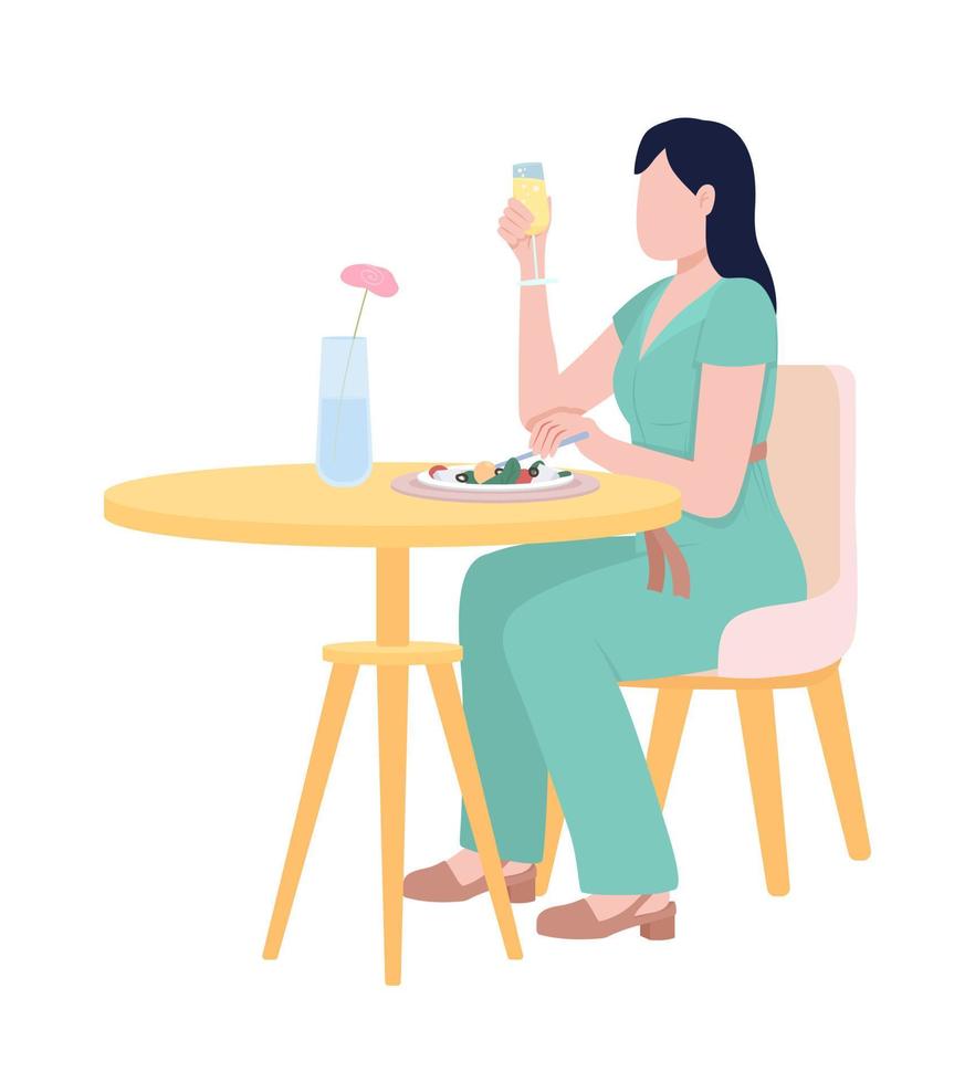 Lady having brunch semi flat color vector character. Editable figure. Full body person on white. Restaurant customer simple cartoon style illustration for web graphic design and animation