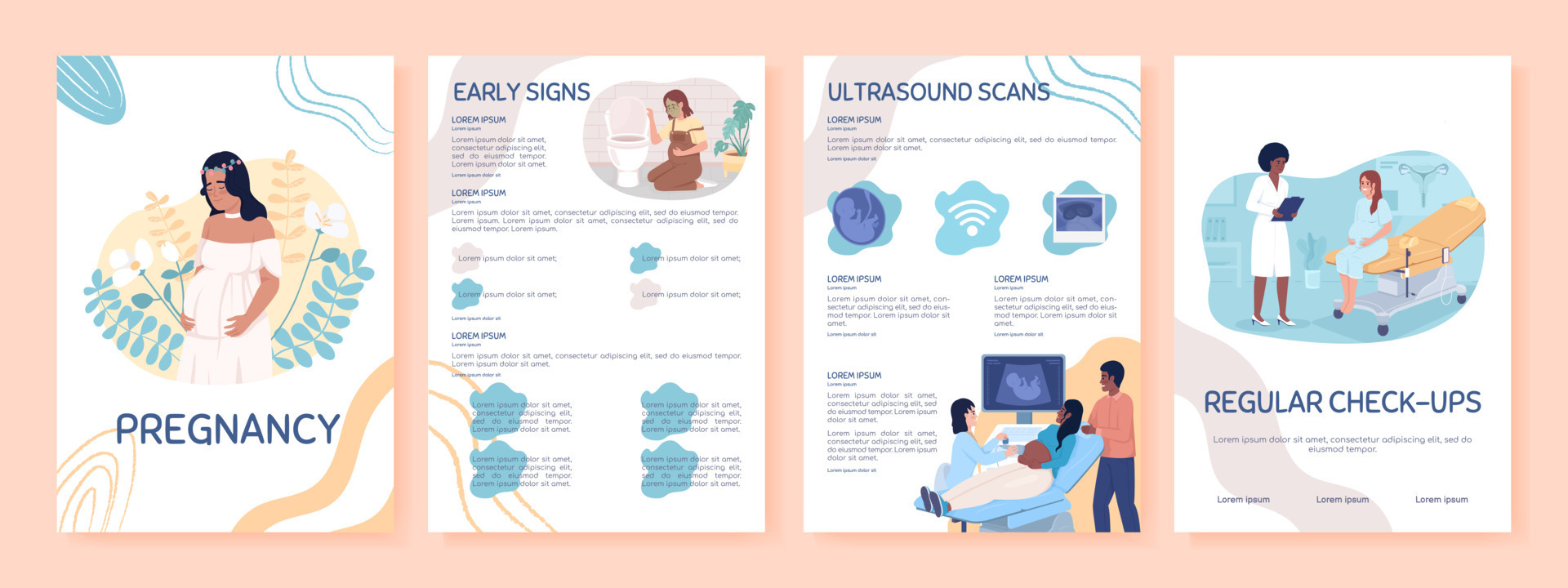 Pregnancy Flat Vector Brochure Template Prenatal Care Booklet Leaflet 