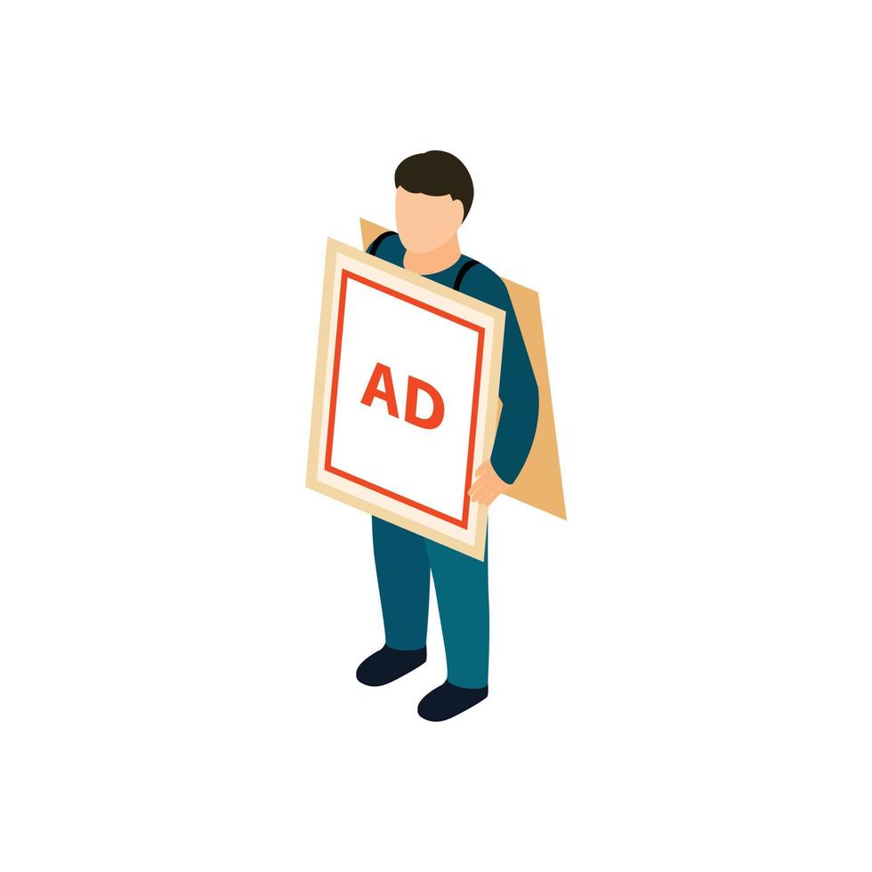 Sandwich board man icon, isometric 3d style vector