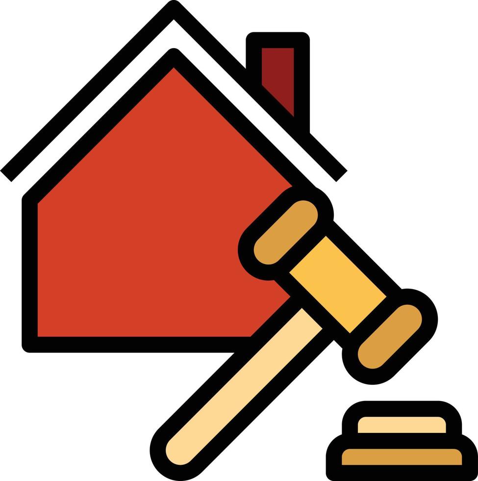 subasta ley martillo casa bienes raíces - icono de contorno lleno vector