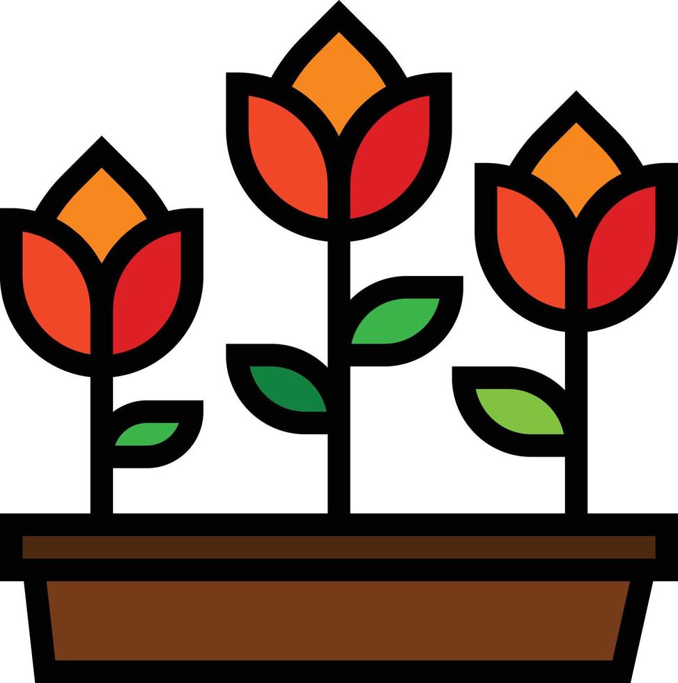 flowers rose pot - filled outline icon vector