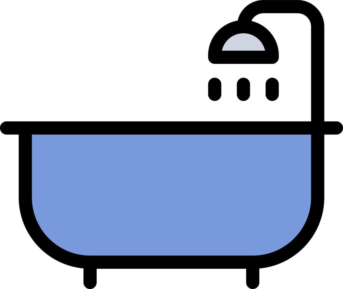 bañera, con, icono de color de ducha vector