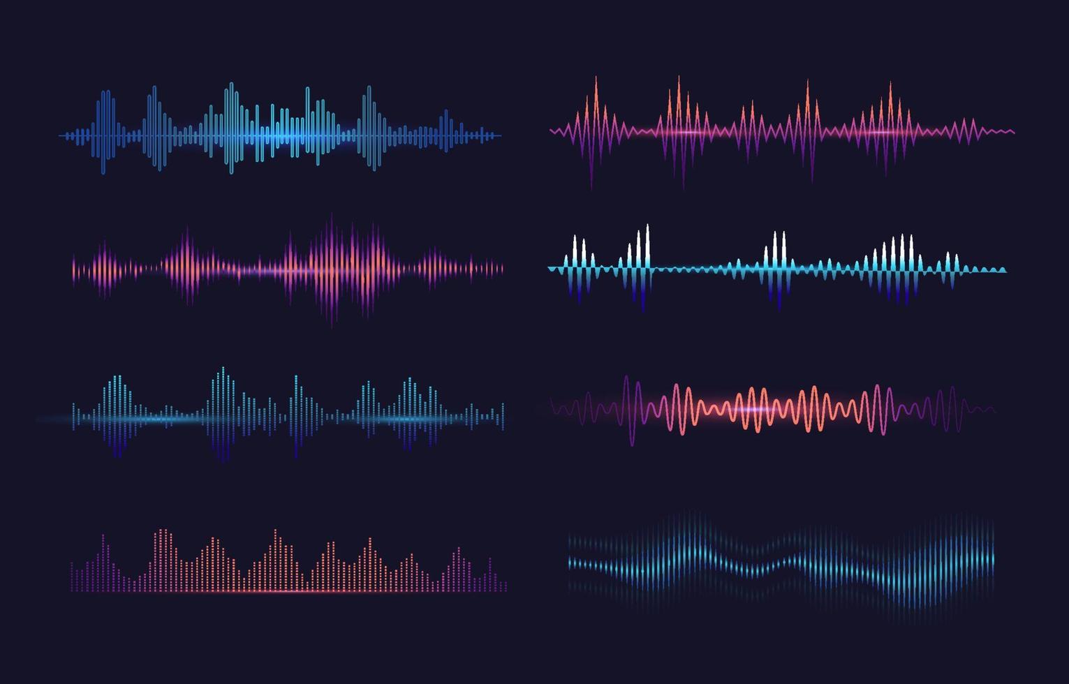 Glowing Sound Wave Gradient Color Set vector