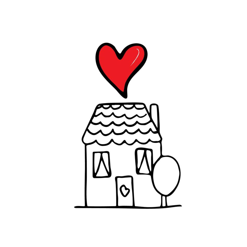 Doodle Sketch with doodle home with heart. vector