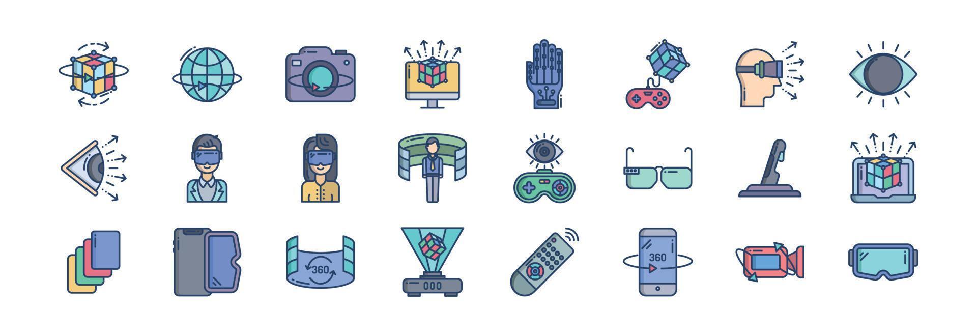 Collection of icons related to Virtual Reality, including icons like vr, augmented reality, Technology and more. vector illustrations, Pixel Perfect set