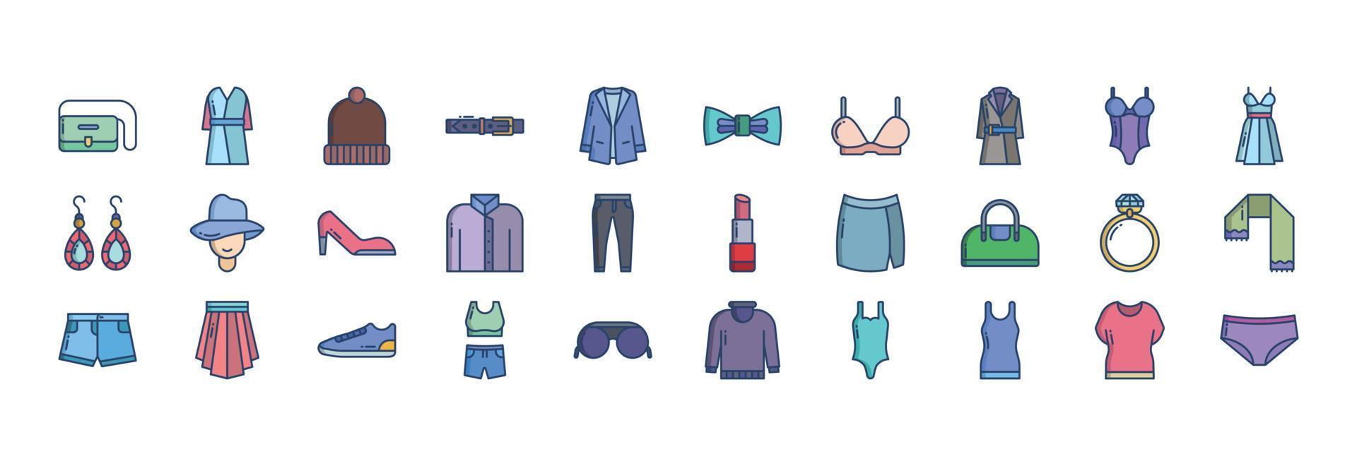 Collection of icons related to Woman Fashion, including icons like Bag, Beanie, Belt, Blazer and more. vector illustrations, Pixel Perfect set