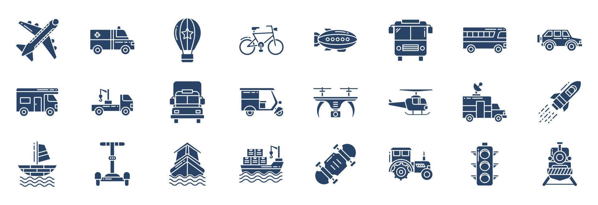 colección de íconos relacionados con el transporte, incluidos íconos como vehículos, barcos, automóviles y más. ilustraciones vectoriales, conjunto perfecto de píxeles vector