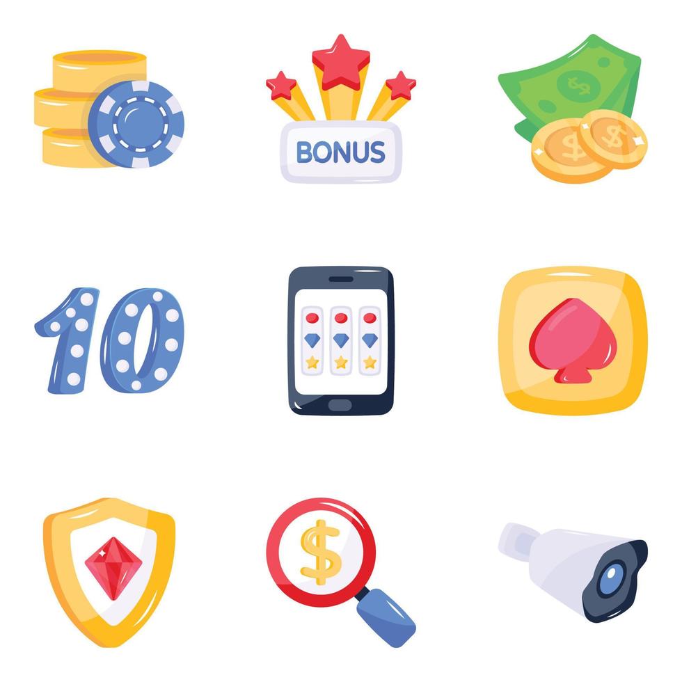 Pack of Gambling Games Flat Icons vector