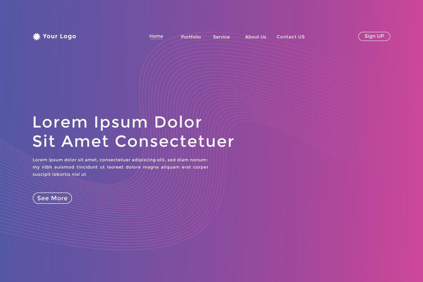 Abstract line wave gradient landing page. Modern colorful wavy line abstract landing page vector