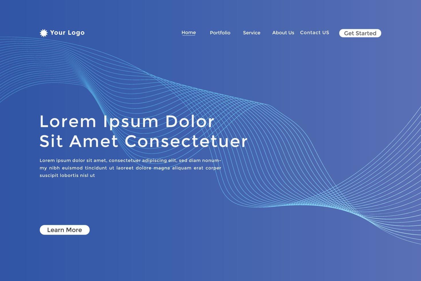 Abstract line wave blue linear gradient landing page. Modern colorful wavy line abstract landing page vector