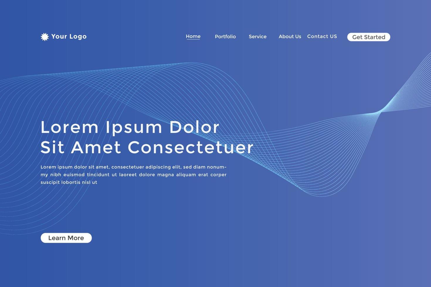 Abstract line wave blue linear gradient landing page. Modern colorful wavy line abstract landing page vector