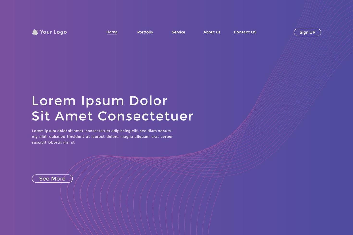 Abstract line wave gradient landing page. Modern colorful wavy line abstract landing page vector