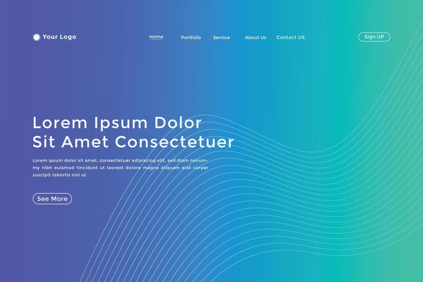 Abstract line wave gradient landing page. Modern colorful wavy line abstract landing page vector