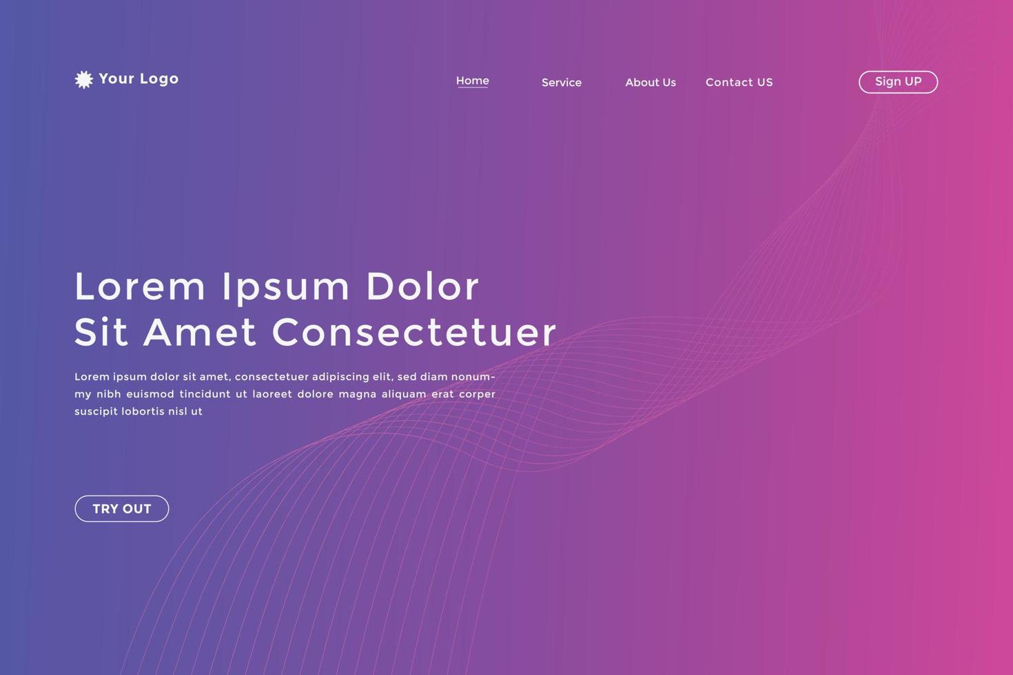 Abstract line wave gradient landing page. Modern colorful wavy line abstract landing page vector