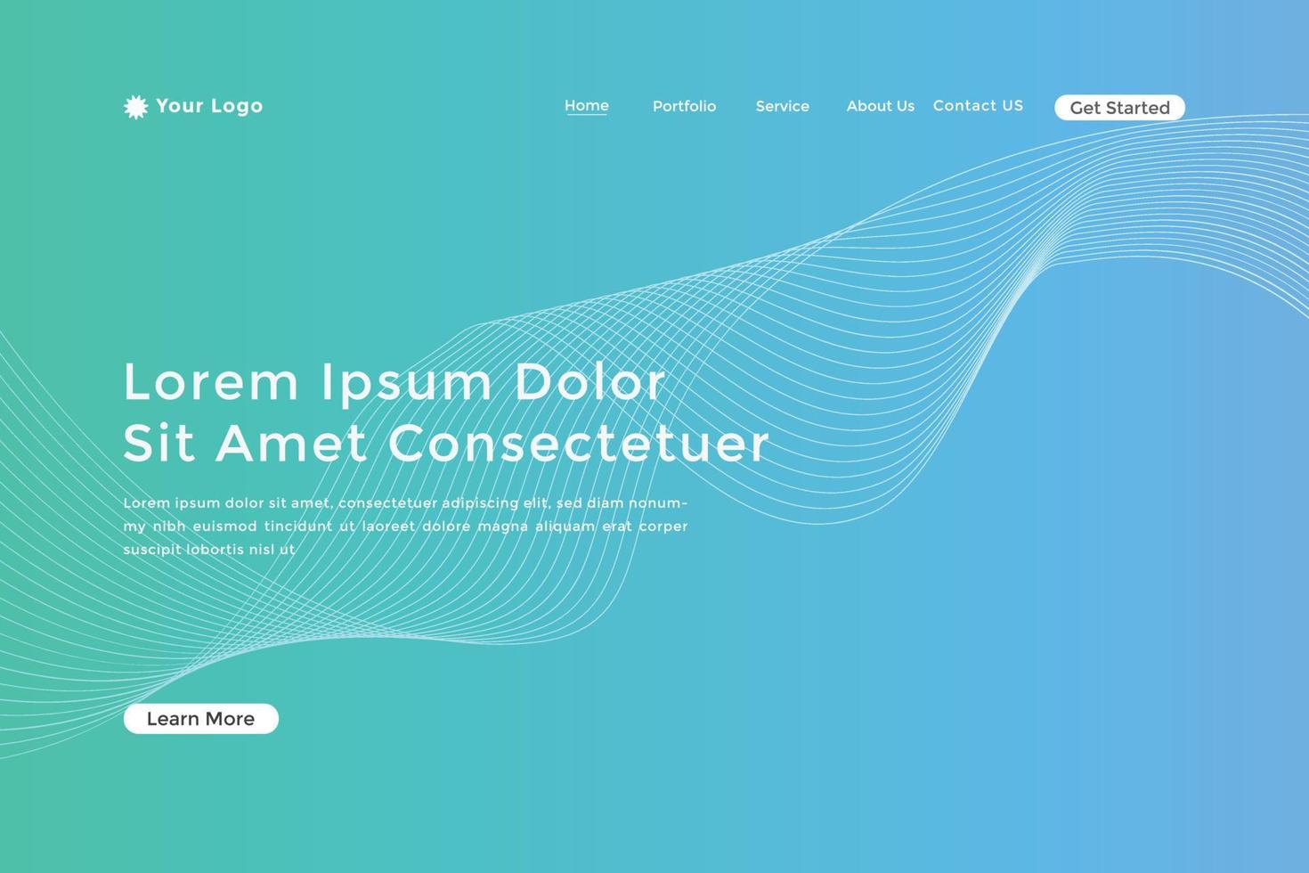 Abstract line wave gradient landing page. Modern colorful wavy line abstract landing page vector