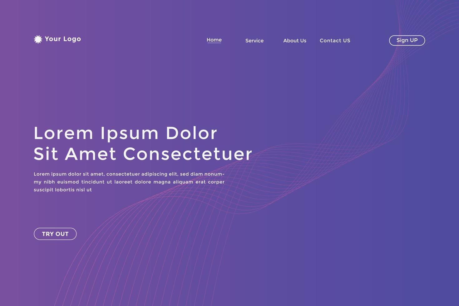 Abstract line wave gradient landing page. Modern colorful wavy line abstract landing page vector