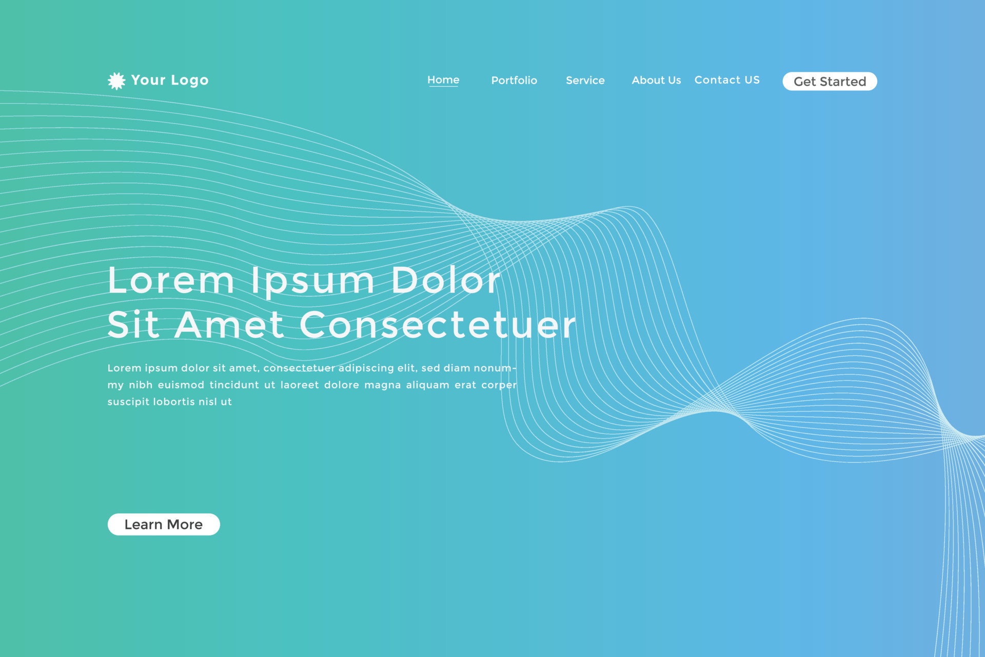 Modern colorful wavy line landing page Design. wave curve abstract ...