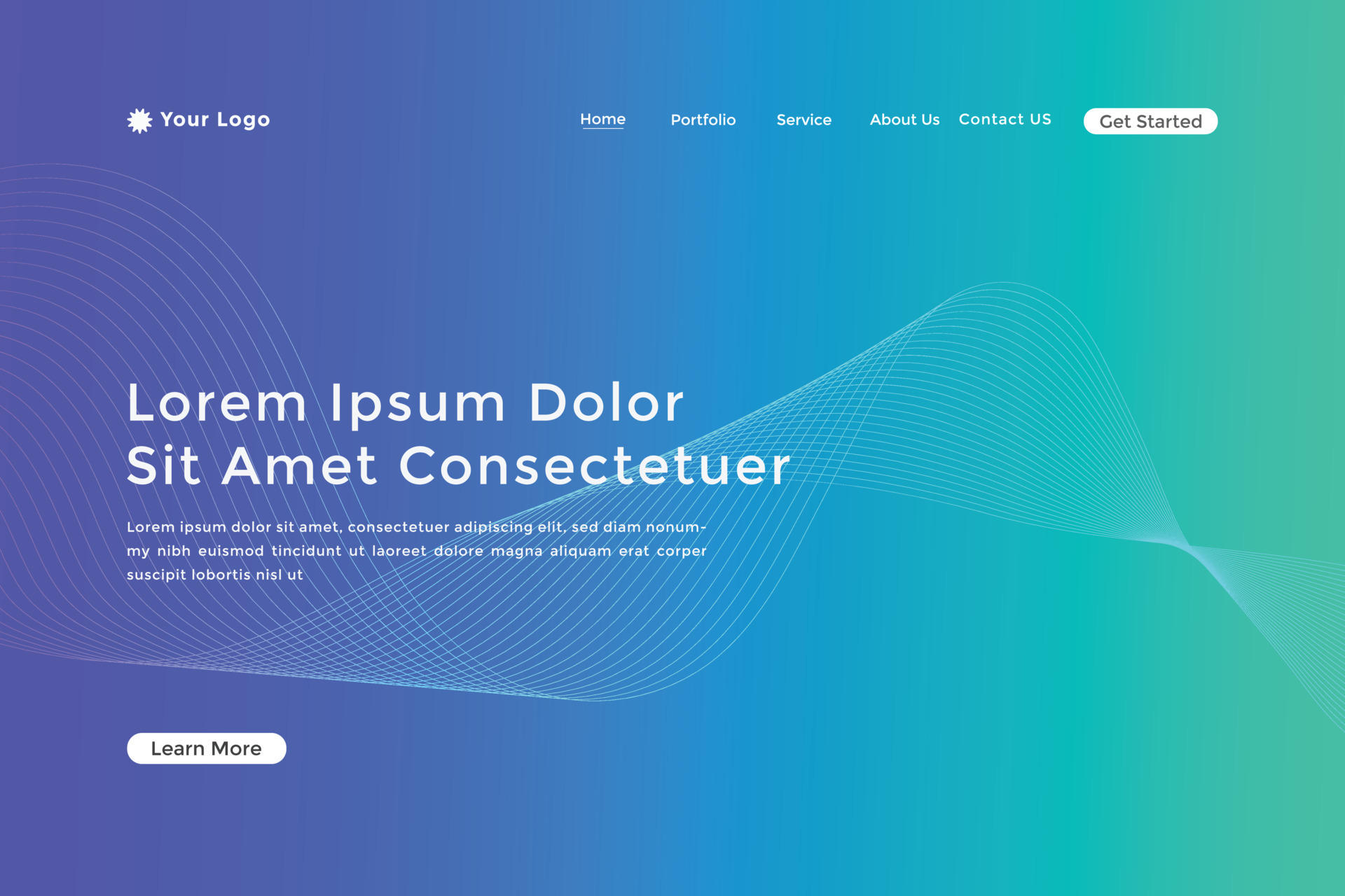 Modern colorful wavy line landing page Design. wave curve abstract ...