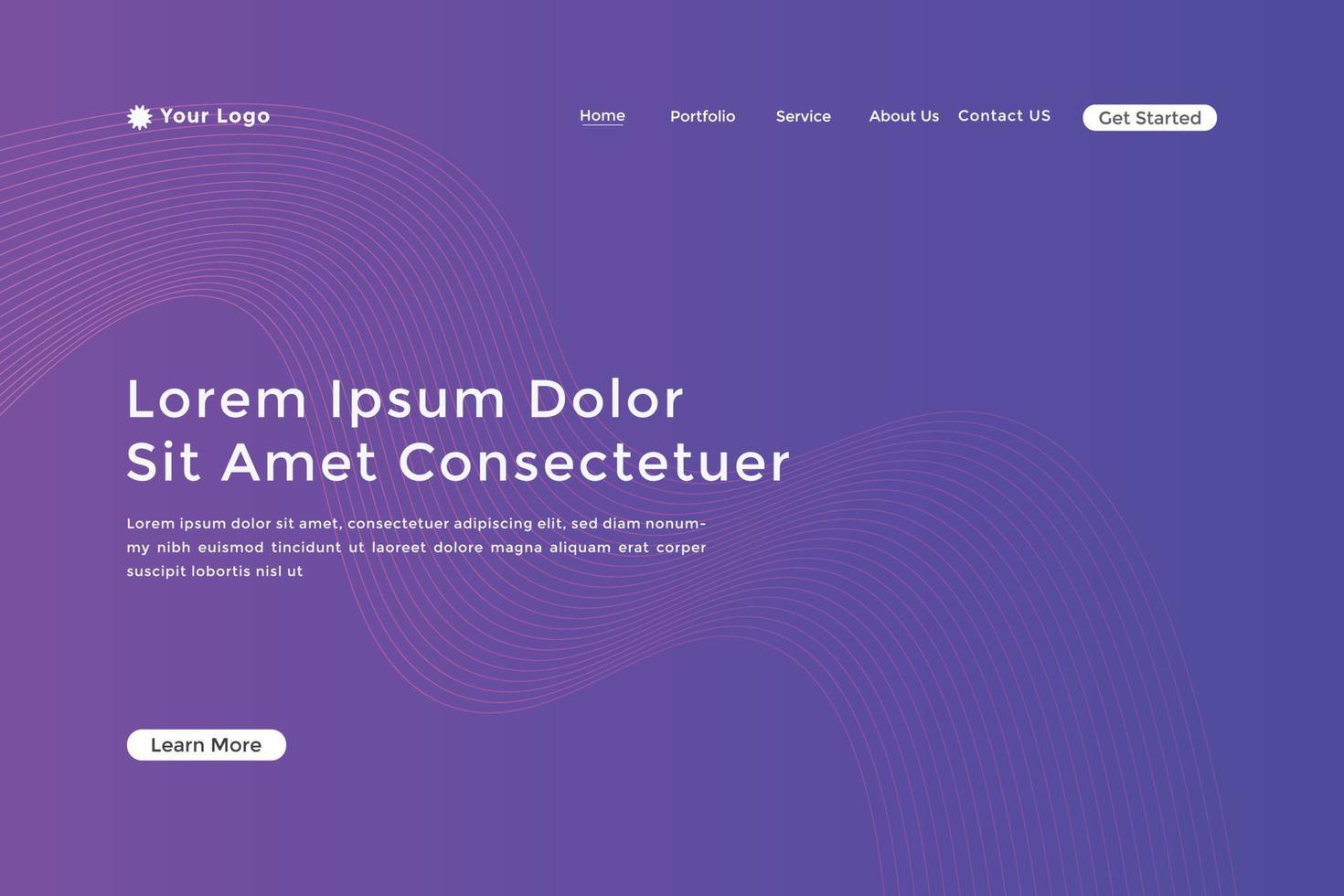 Abstract line wave gradient landing page. Modern colorful wavy line abstract landing page vector