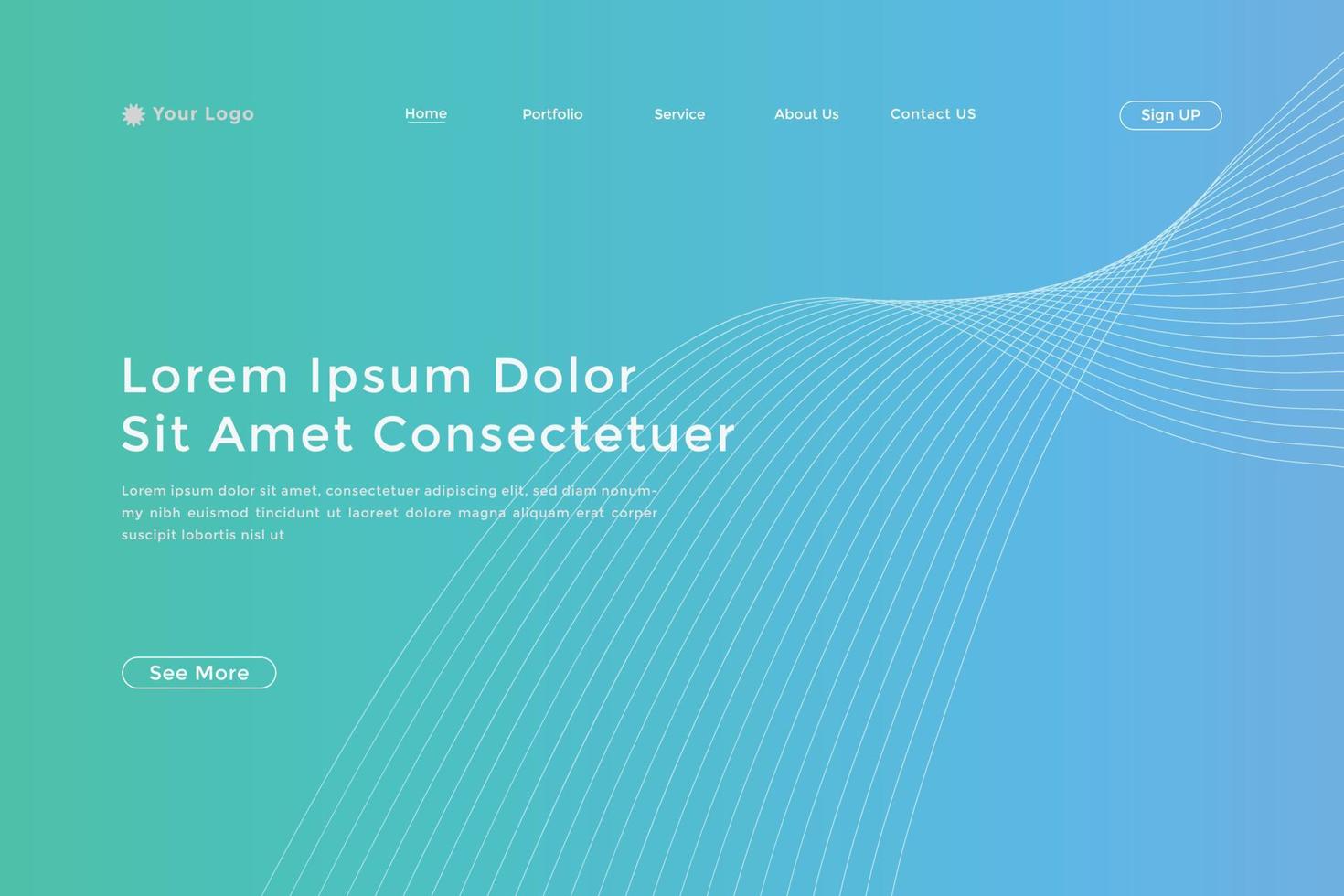 Abstract line wave gradient landing page. Modern colorful wavy line abstract landing page vector