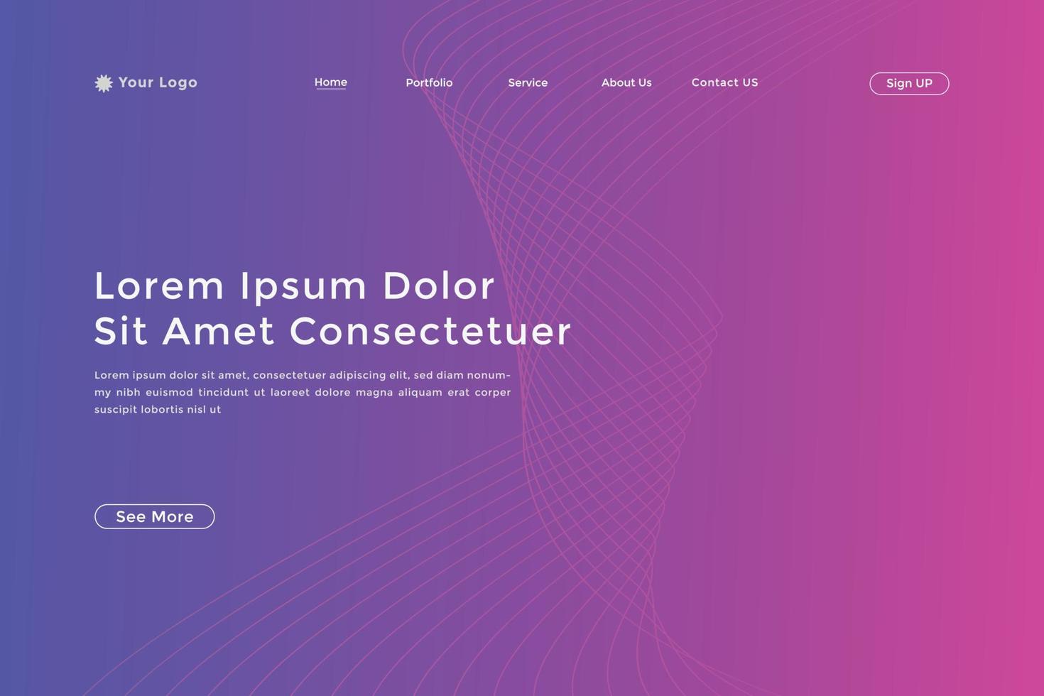 Abstract line wave gradient landing page. Modern colorful wavy line abstract landing page vector