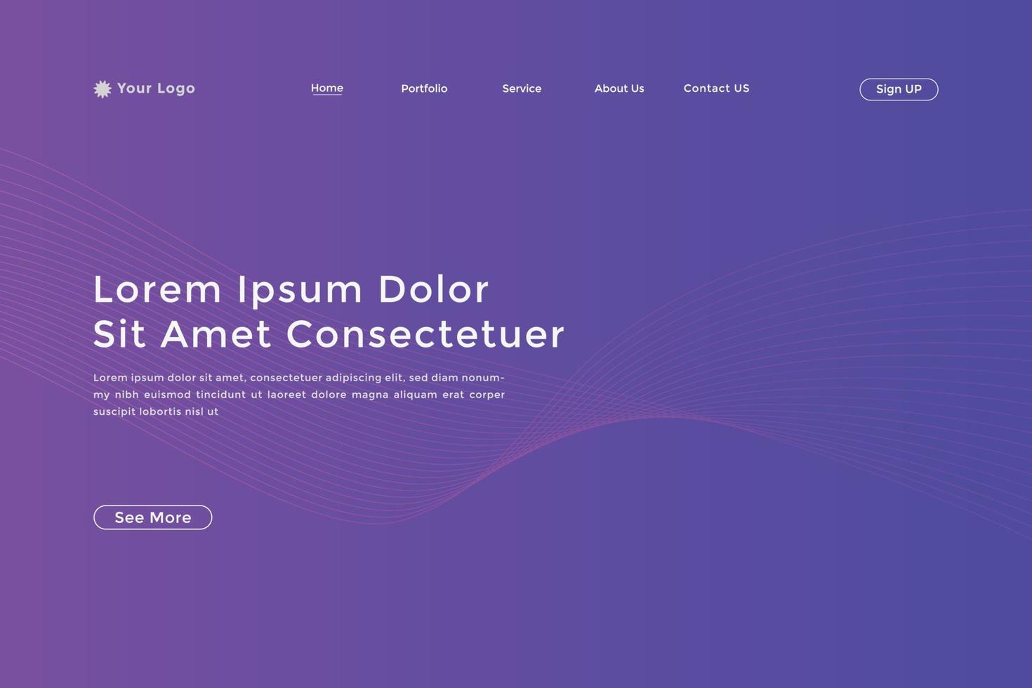 Abstract line wave gradient landing page. Modern colorful wavy line abstract landing page vector