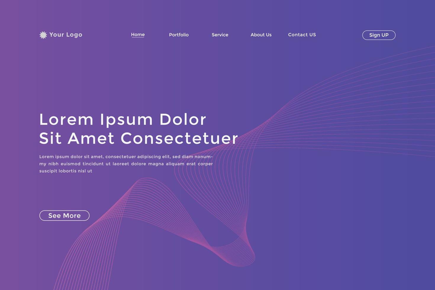 Abstract line wave gradient landing page. Modern colorful wavy line abstract landing page vector