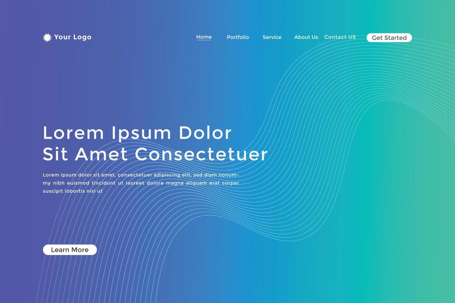 Abstract line wave gradient landing page. Modern colorful wavy line abstract landing page vector