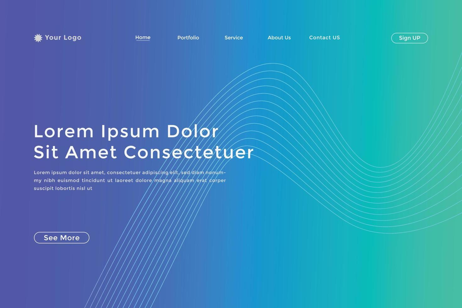 Abstract line wave gradient landing page. Modern colorful wavy line abstract landing page vector
