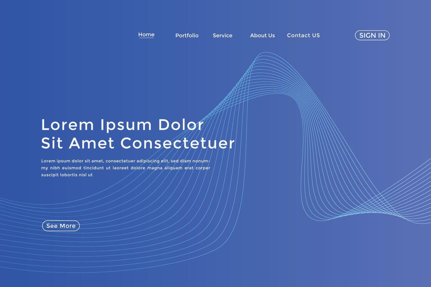 Abstract line wave blue linear gradient landing page. Modern colorful wavy line abstract landing page vector