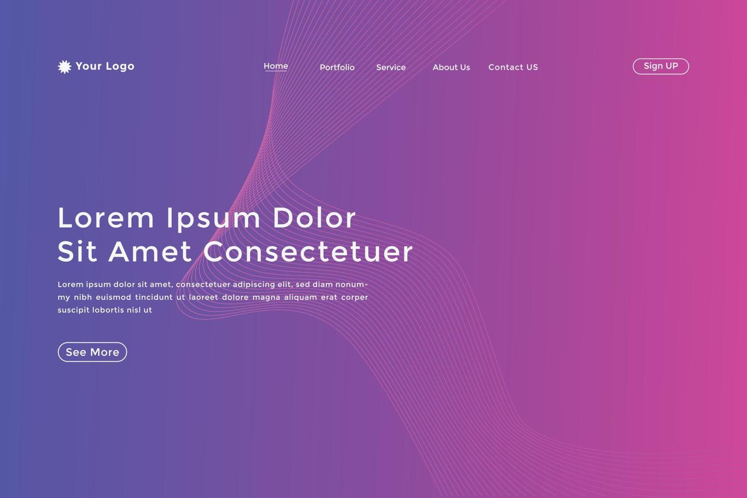 Abstract line wave gradient landing page. Modern colorful wavy line abstract landing page vector