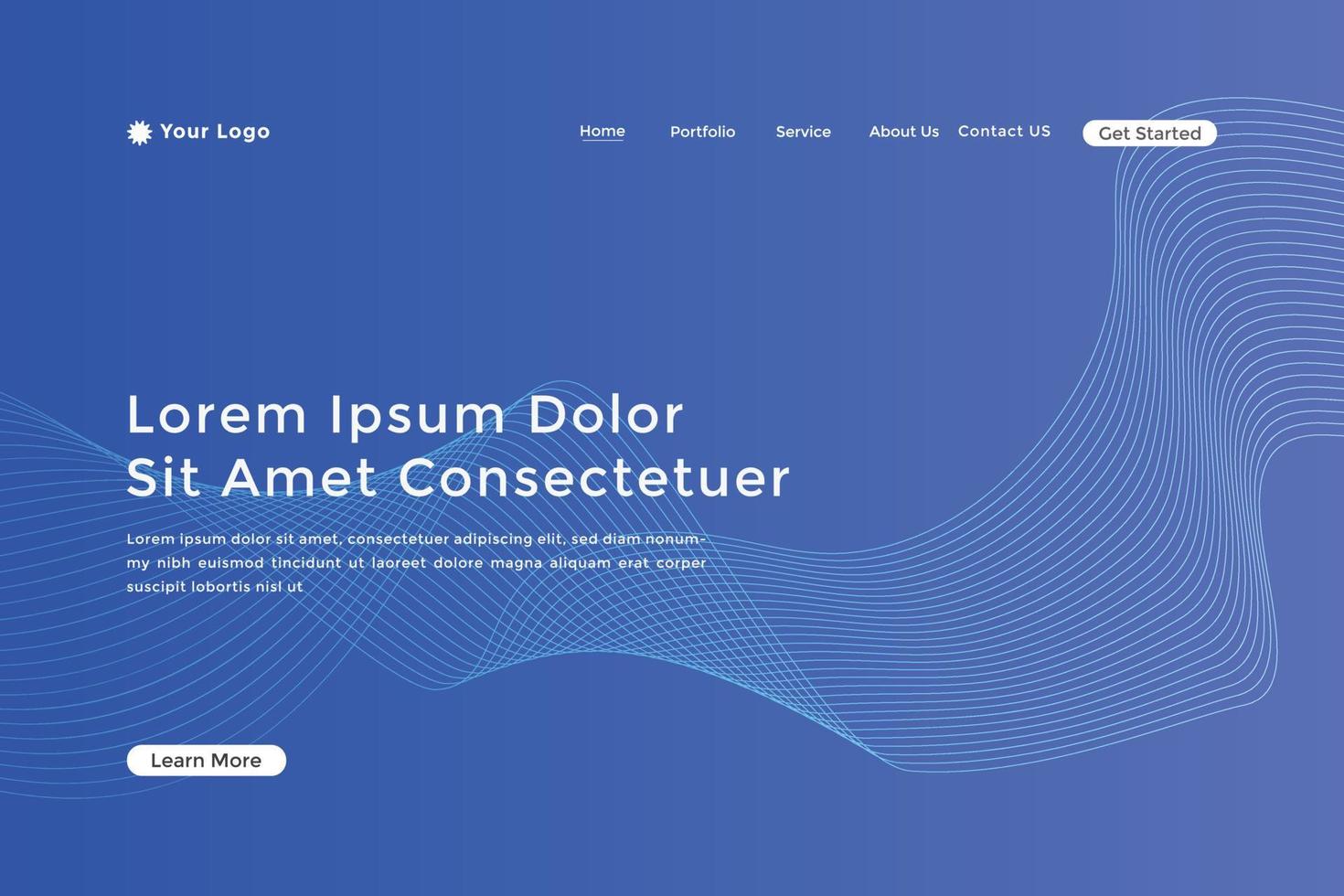 Abstract line wave blue linear gradient landing page. Modern colorful wavy line abstract landing page vector