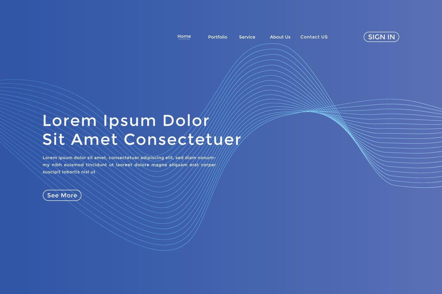 Abstract line wave blue linear gradient landing page. Modern colorful wavy line abstract landing page vector