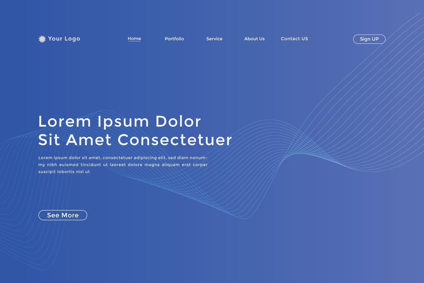 Abstract line wave blue linear gradient landing page. Modern colorful wavy line abstract landing page vector