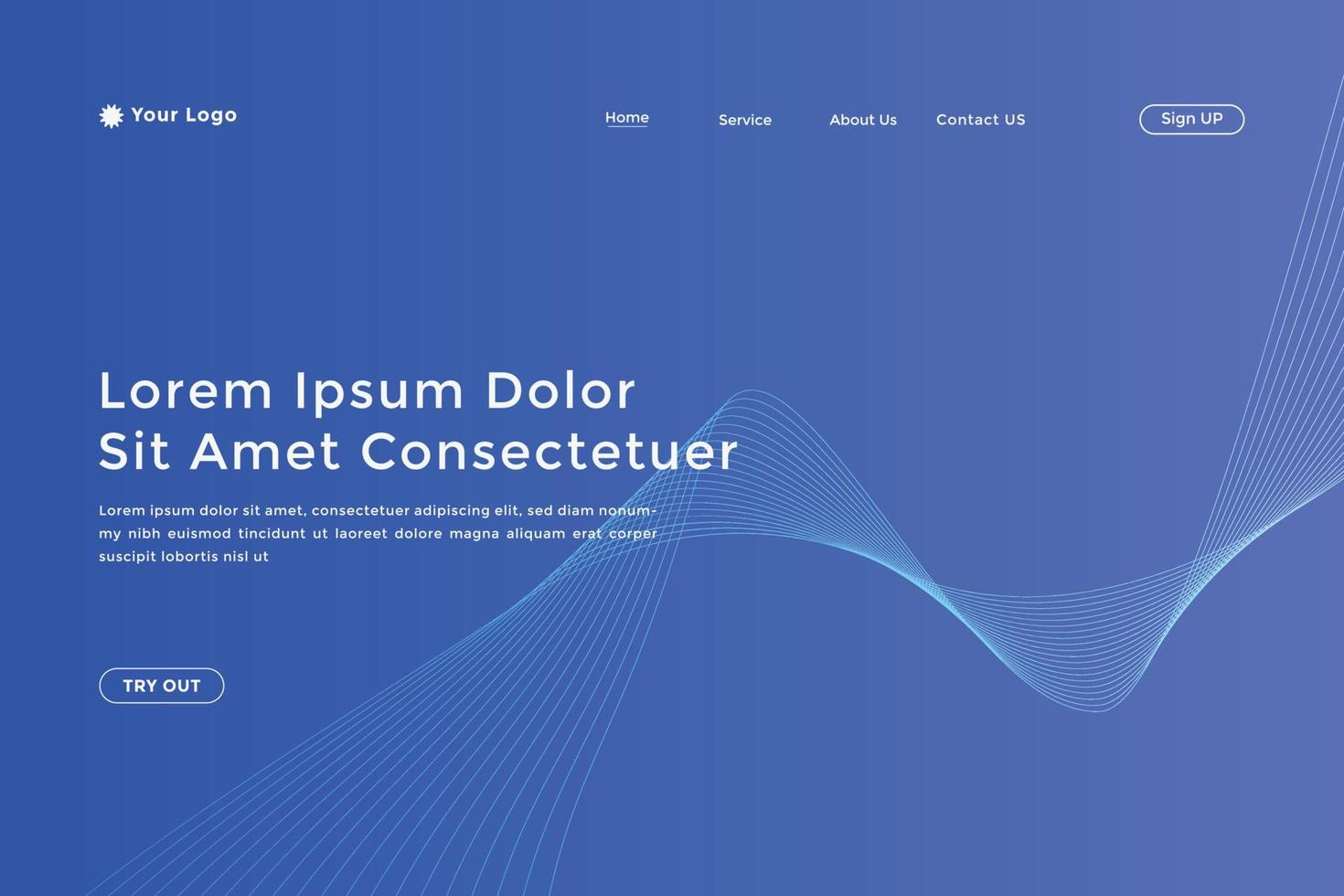 Abstract line wave blue linear gradient landing page. Modern colorful wavy line abstract landing page vector