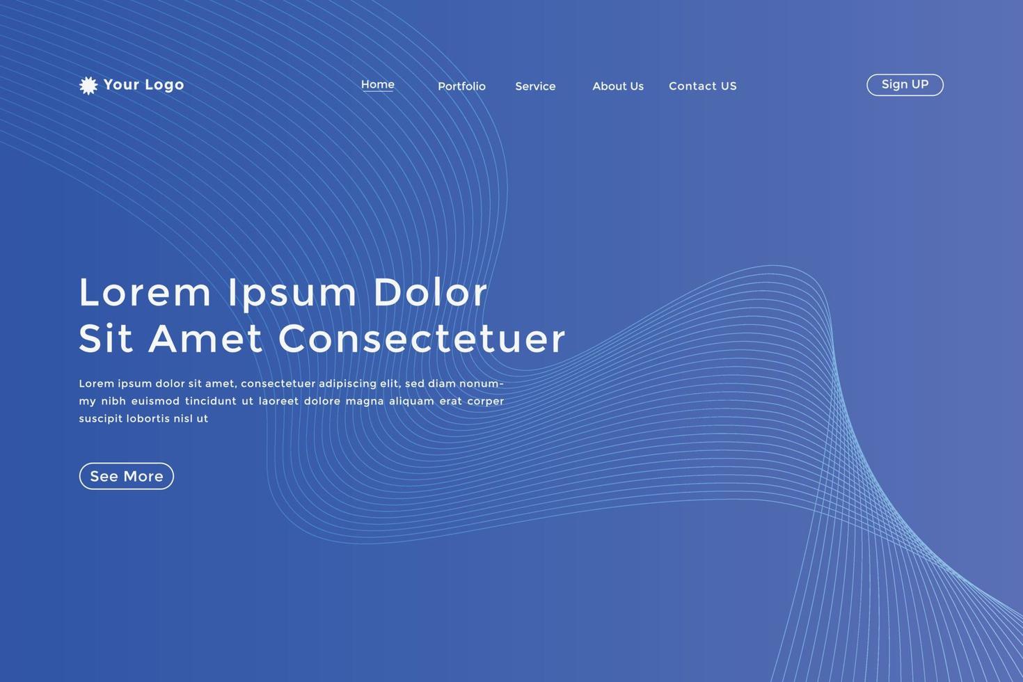 Abstract line wave blue linear gradient landing page. Modern colorful wavy line abstract landing page vector
