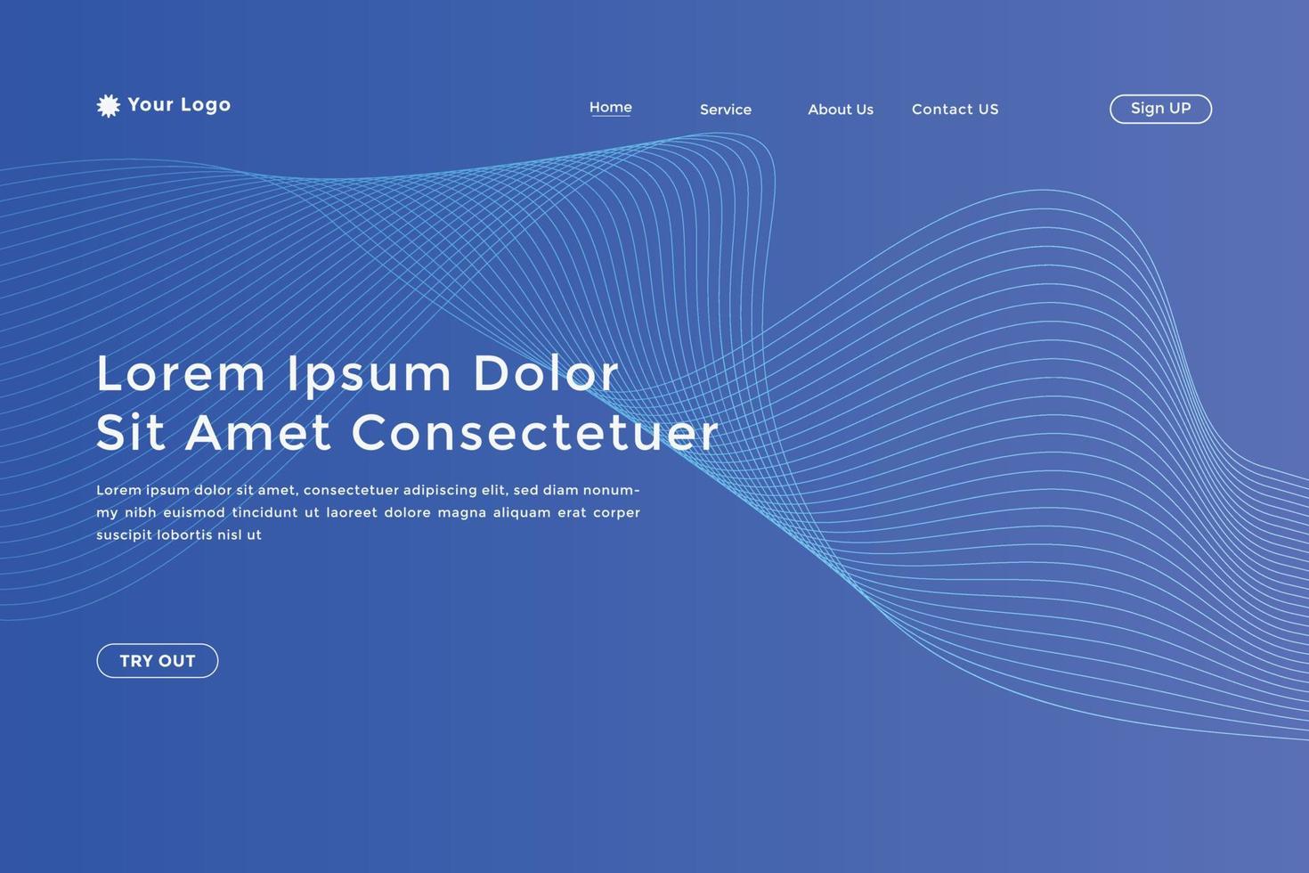 Abstract line wave blue linear gradient landing page. Modern colorful wavy line abstract landing page vector