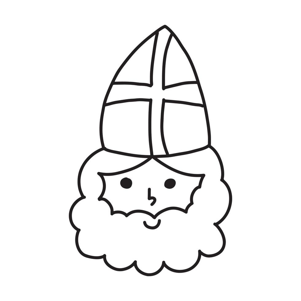 Saint Nicholas portrait icon. Simple hand drawn doodle of St Nick of Sinterklaas, Christmas character black and white outline contour drawing. Coloring page for children. vector