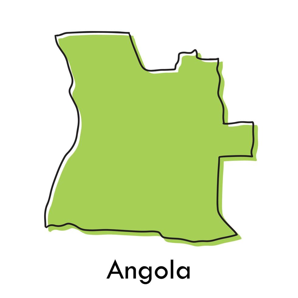 mapa de angola - concepto estilizado dibujado a mano simple con mapa de contorno de contorno de línea negra de croquis. Ilustración de vector de dibujo de silueta de frontera de país