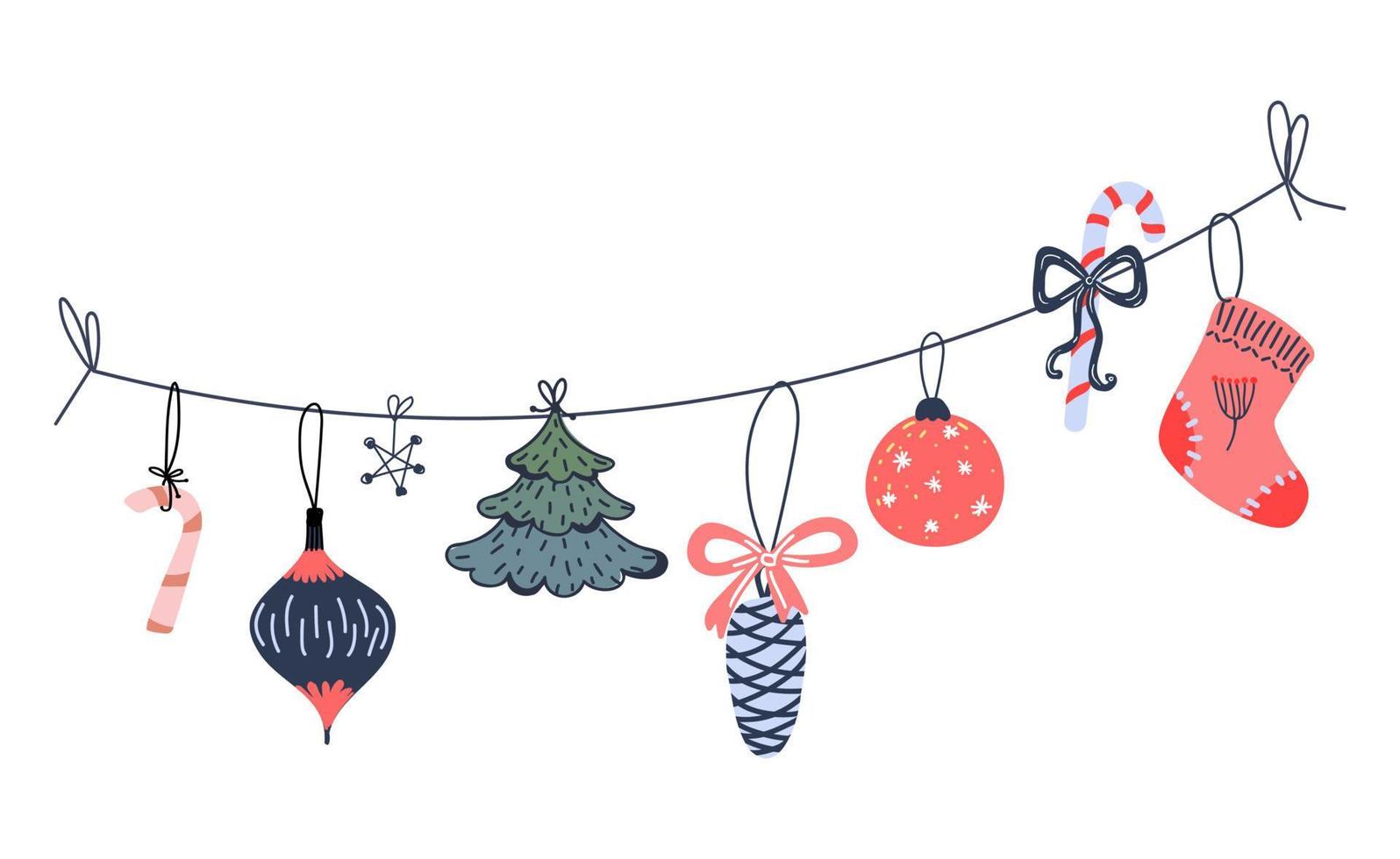 Retro cartoon invitation with christmas garland doodle. vector