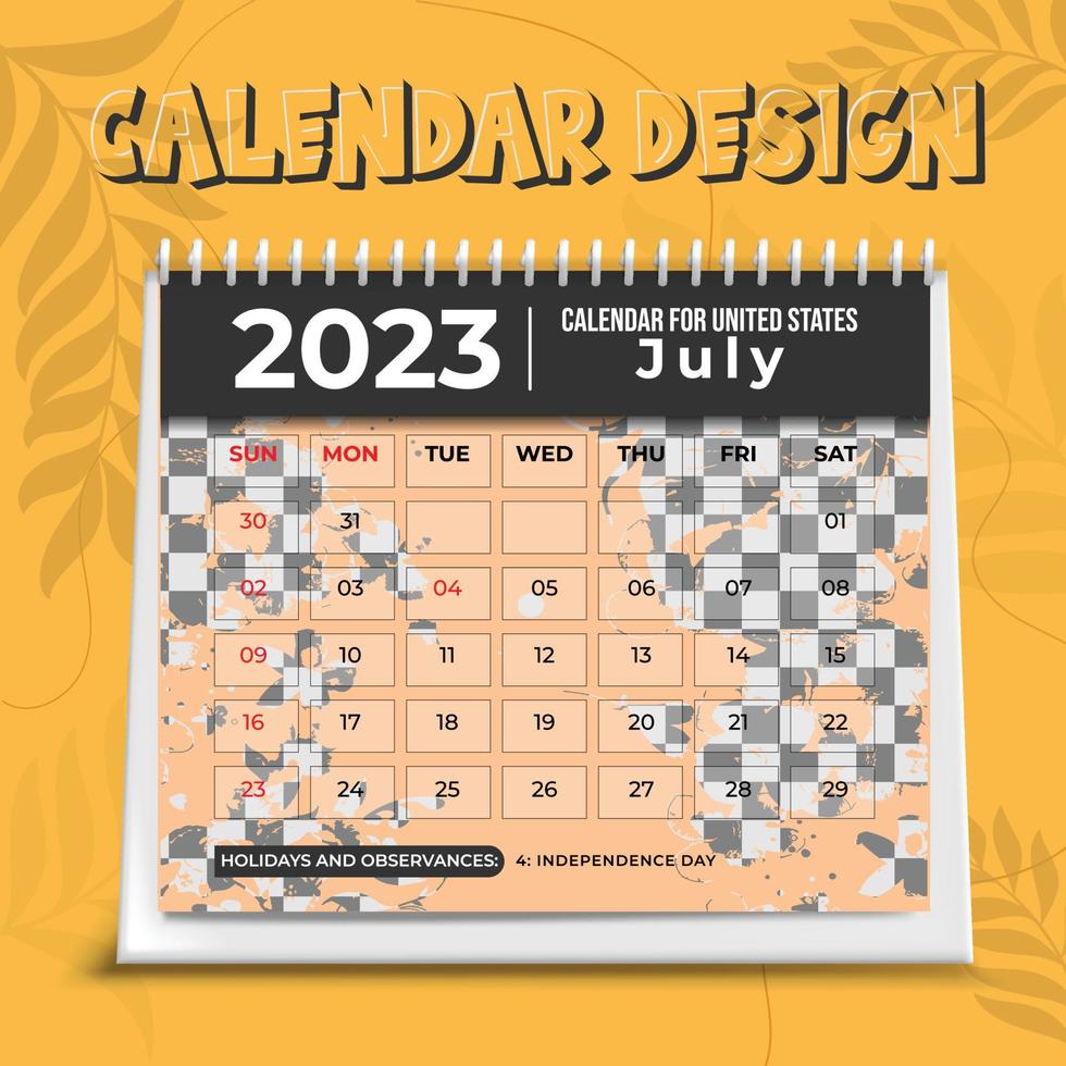 2023 calendar. Planner template. Desk schedule layout. Week starts Sunday. Yearly calendar organizer. Table monthly diary grid with month. Vector illustration. Horizontal design.