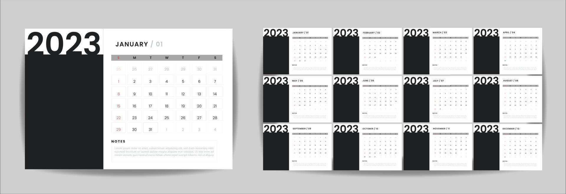 Calendar week start Sunday corporate design planner template. vector