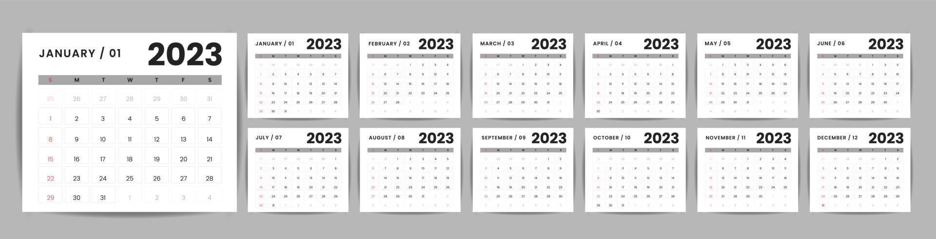Calendar week start Sunday corporate design planner template. vector