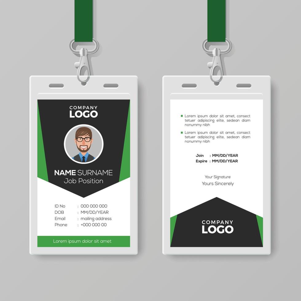 plantilla de tarjeta de identificación corporativa creativa con detalles verdes vector