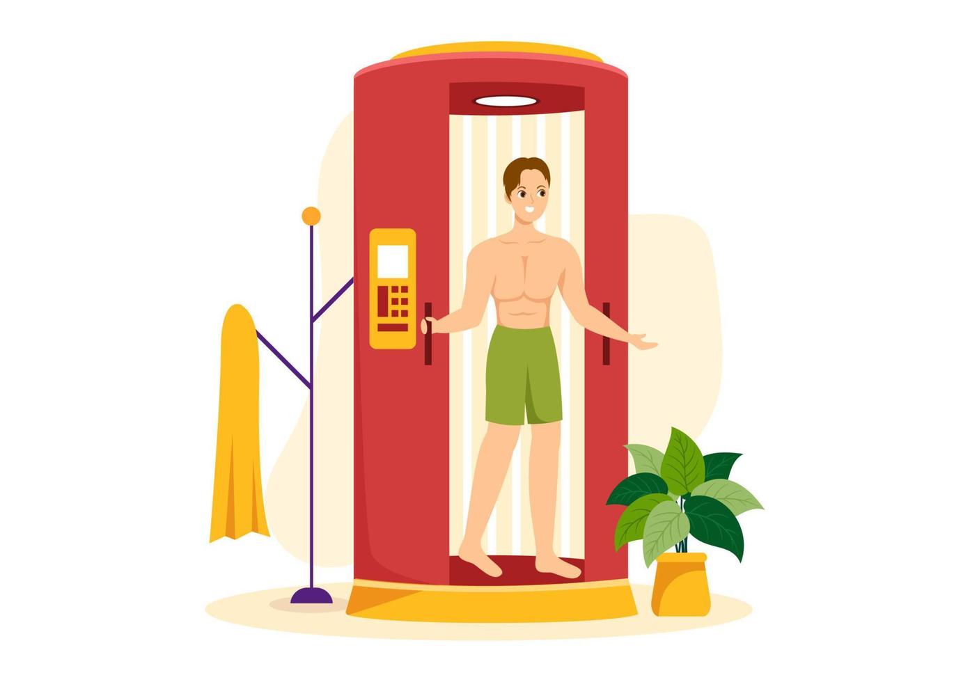 Tanning Bed Procedure to Get Exotic Skin with Modern Technology at the Spa Salon Solarium in Flat Cartoon Hand Drawn Templates Illustration vector