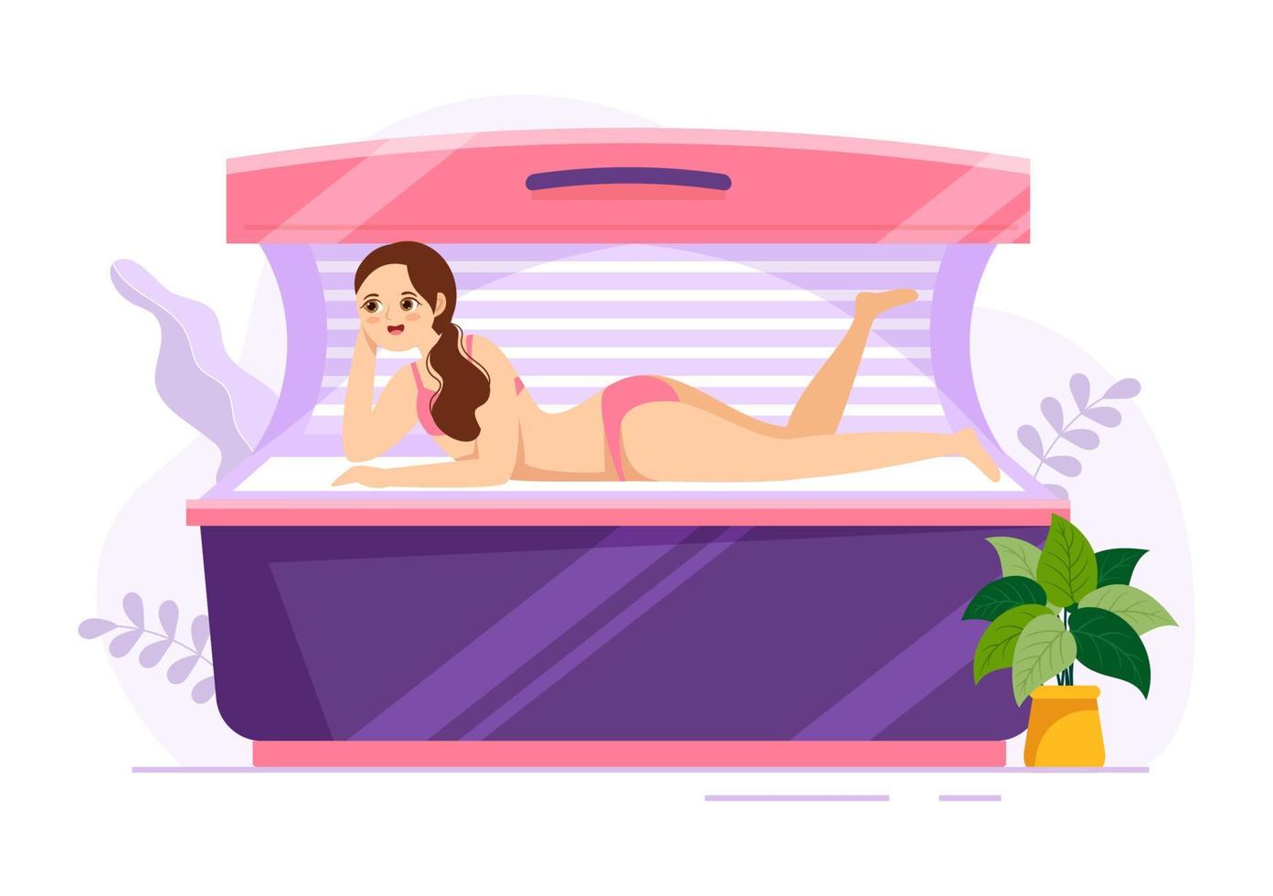 Tanning Bed Procedure to Get Exotic Skin with Modern Technology at the Spa Salon Solarium in Flat Cartoon Hand Drawn Templates Illustration vector