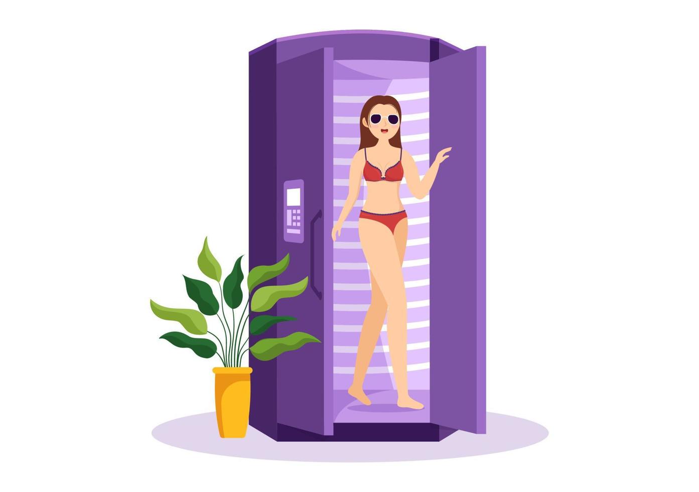 Tanning Bed Procedure to Get Exotic Skin with Modern Technology at the Spa Salon Solarium in Flat Cartoon Hand Drawn Templates Illustration vector