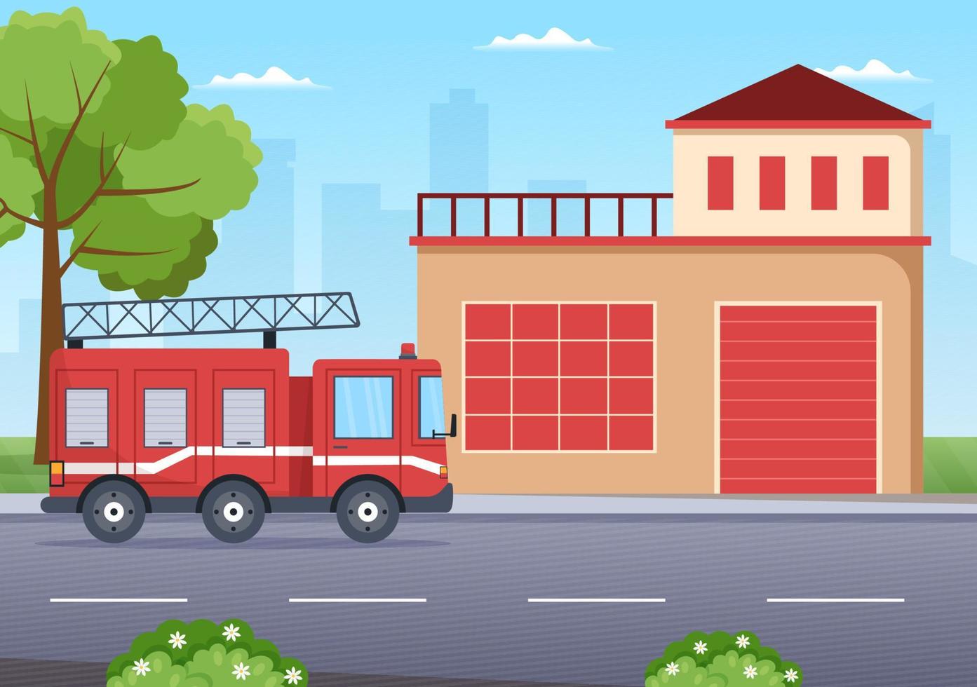 Fire Department with Firefighters Extinguishing House, Forest and Helping People in Various Situations in Flat Hand Drawn Cartoon Illustration vector