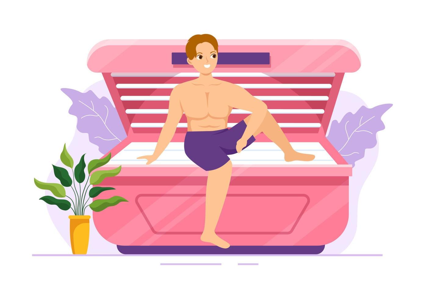 procedimiento de cama de bronceado para obtener una piel exótica con tecnología moderna en el solarium del salón de spa en dibujos animados planos dibujados a mano ilustración de plantillas vector