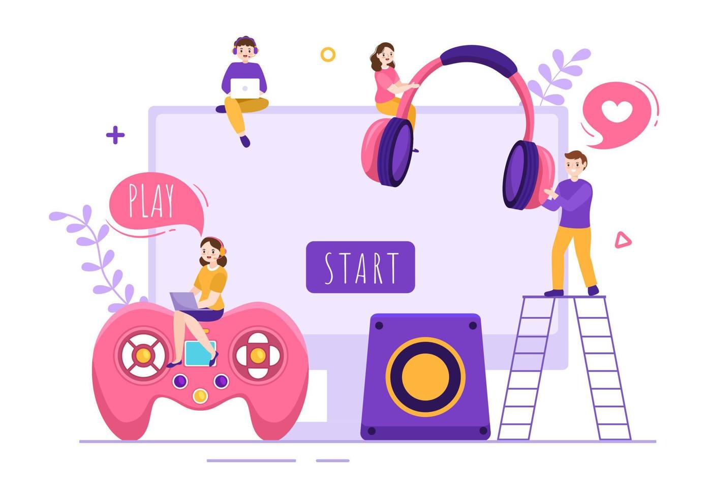 Video Game with Kids Playing Gamepad Controllers Fighting Console on Android Mobile Computer in Flat Cartoon Hand Drawn Template Illustration vector